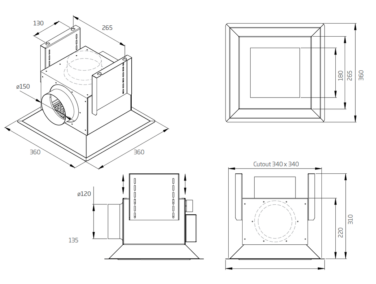 Schweigen CC-PARA4SE2 Modular Ceiling Cassette Rangehood x4 with 5000M3/Hr Twin Motor, Stainless Steel