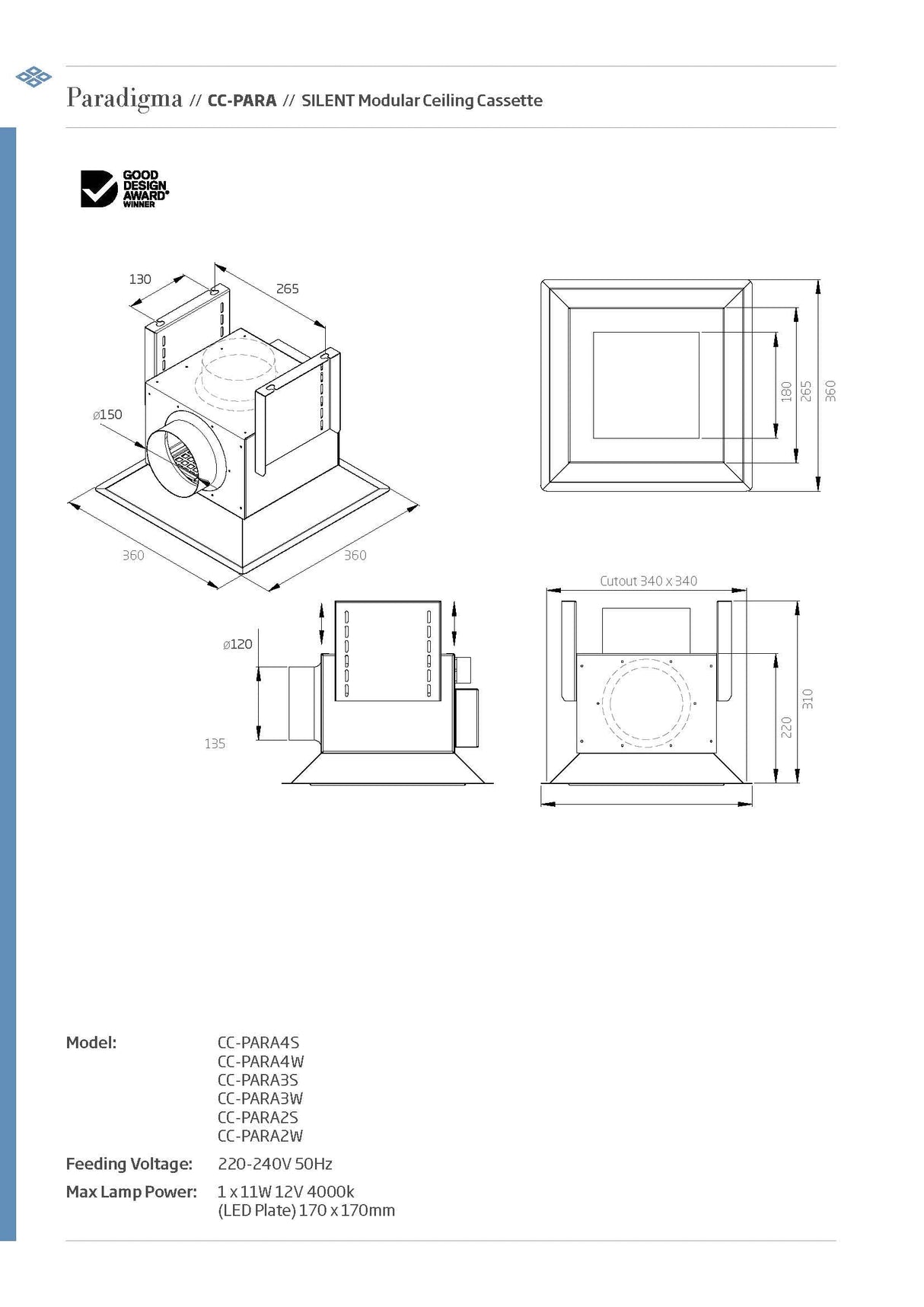 Schweigen CC-PARA4SP2 Modular Ceiling Cassette Rangehood x4 with 3000M3/Hr Motor, Stainless Steel