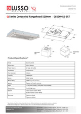 Q SERIES CE600HSS-EXTHGIX 60cm Silent Undermount Rangehood, Indoor Motor