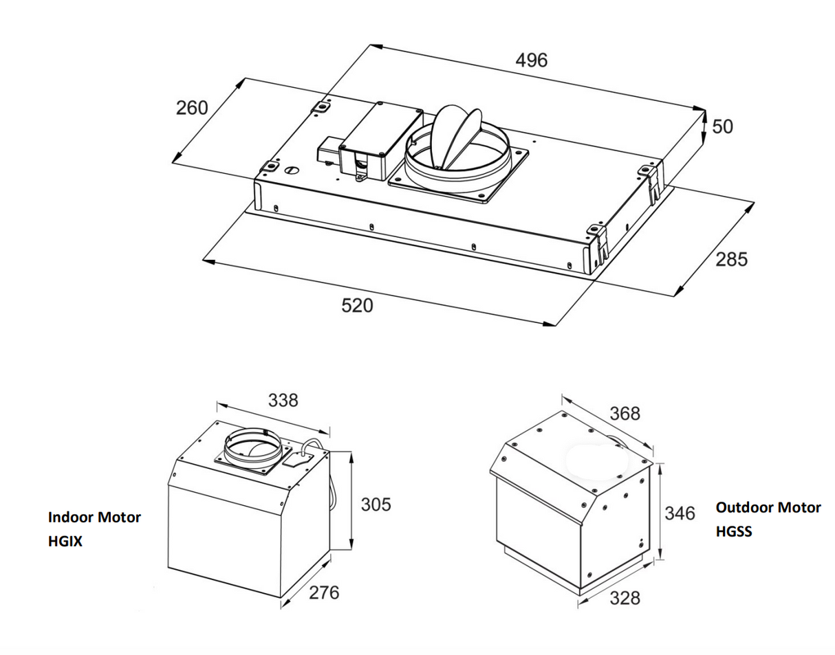 Q SERIES CE600HSS-EXTHGIX 60cm Silent Undermount Rangehood, Indoor Motor