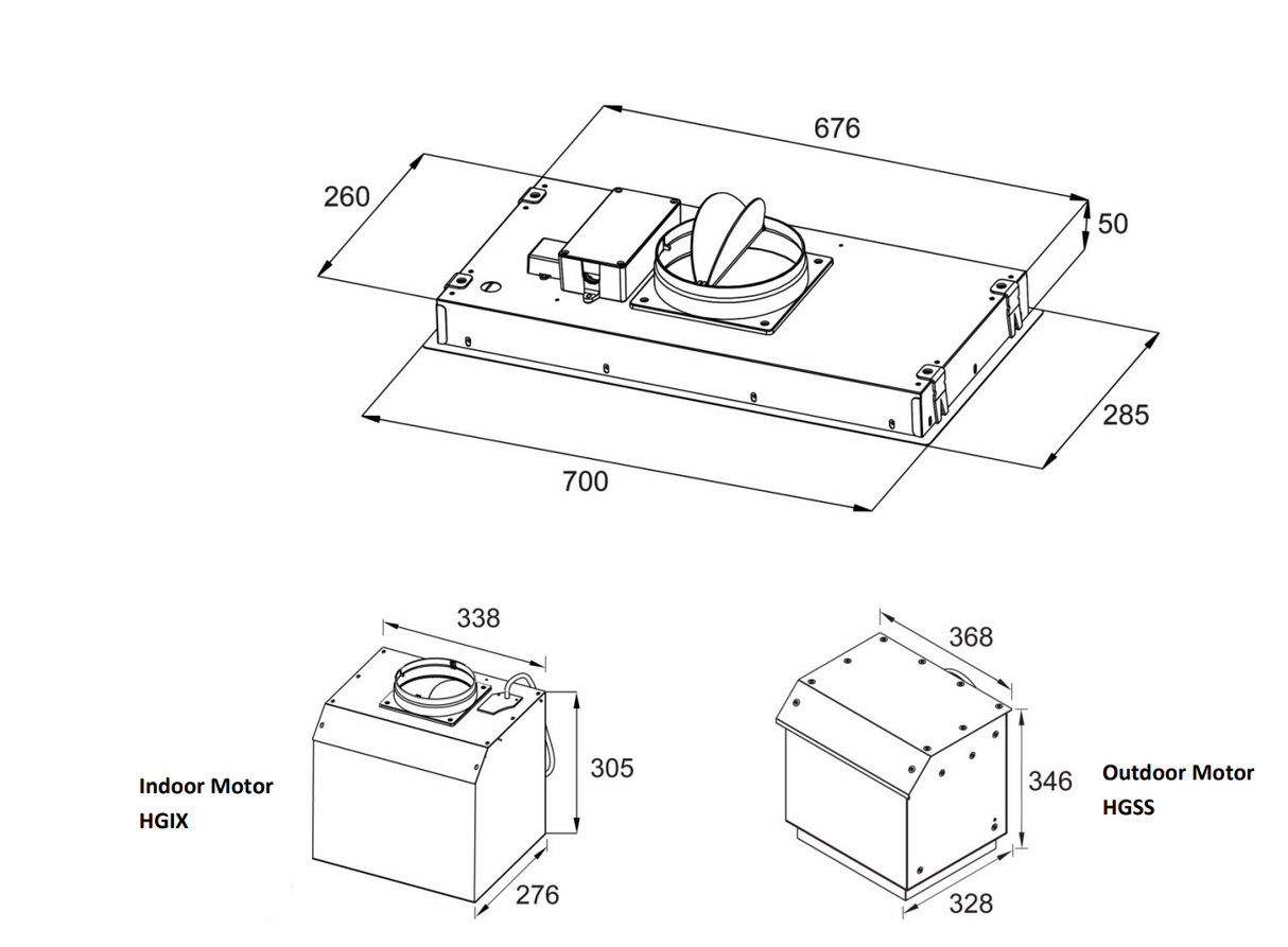 Q SERIES CE900HSS-EXTHGIX 70cm Silent Undermount Rangehood, Indoor Motor