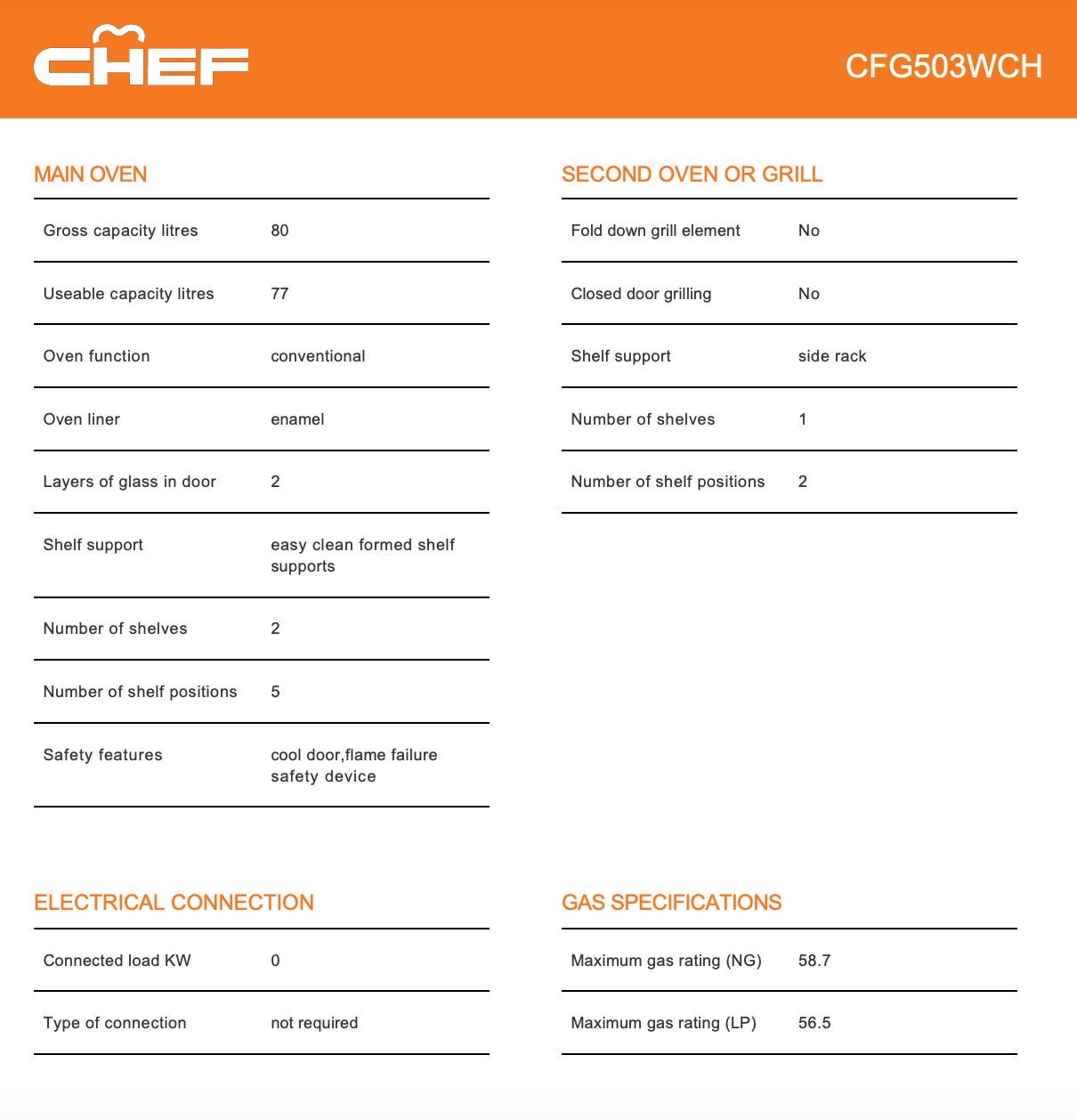 Chef CFG501WCH 54cm White Freestanding Stove - Chef Seconds Discount