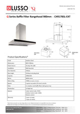 Q SERIES CH917BSL-EXTHGIX 90cm Black Glass Silent Canopy Rangehood, Indoor Motor