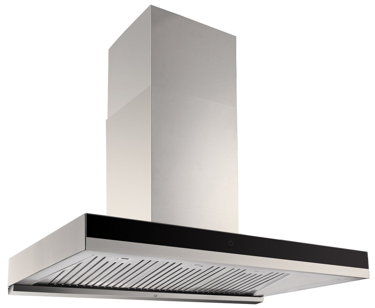 Q SERIES CH917BSL-EXTHGIX 90cm Black Glass Silent Canopy Rangehood, Indoor Motor