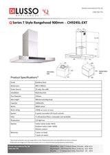 Q SERIES CH924SL-EXTHGIX 90cm Silent Canopy Rangehood, Indoor Motor