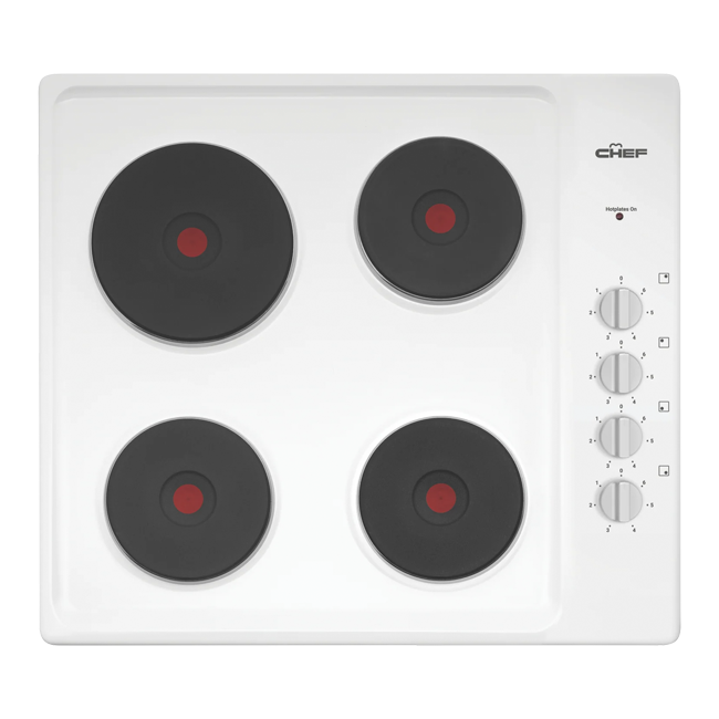 CHEF CHS642WB 60cm White Solid Hotplate Electric Cooktop, White - Chef Factory Seconds