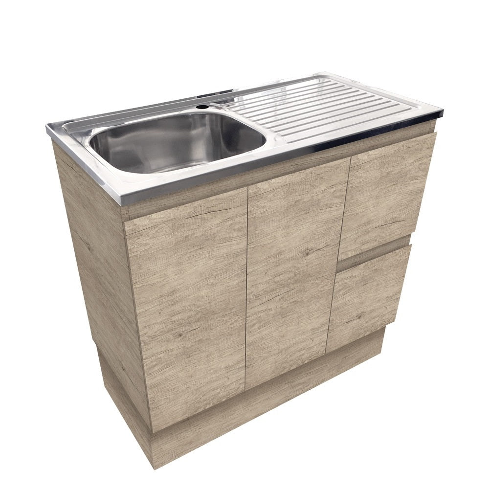Fienza CIT90SKR 900mm Citi Sink & Edge Vanity On Kick Solid Doors, Right Hand Drawers, 1 taphole, Scandi Oak