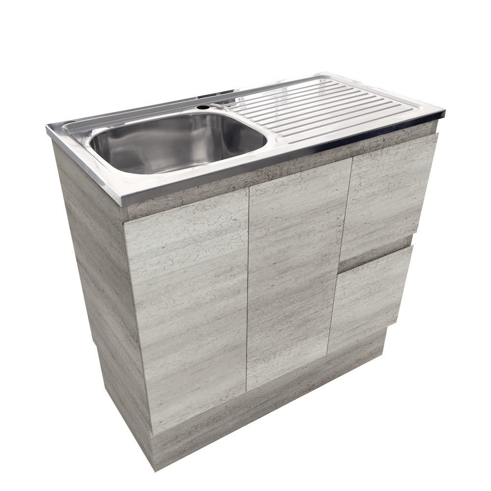 Fienza CIT90XKR 900mm Citi Sink & Edge Vanity On Kick Solid Doors, Right Hand Drawers, 1 taphole, Industrial Edge