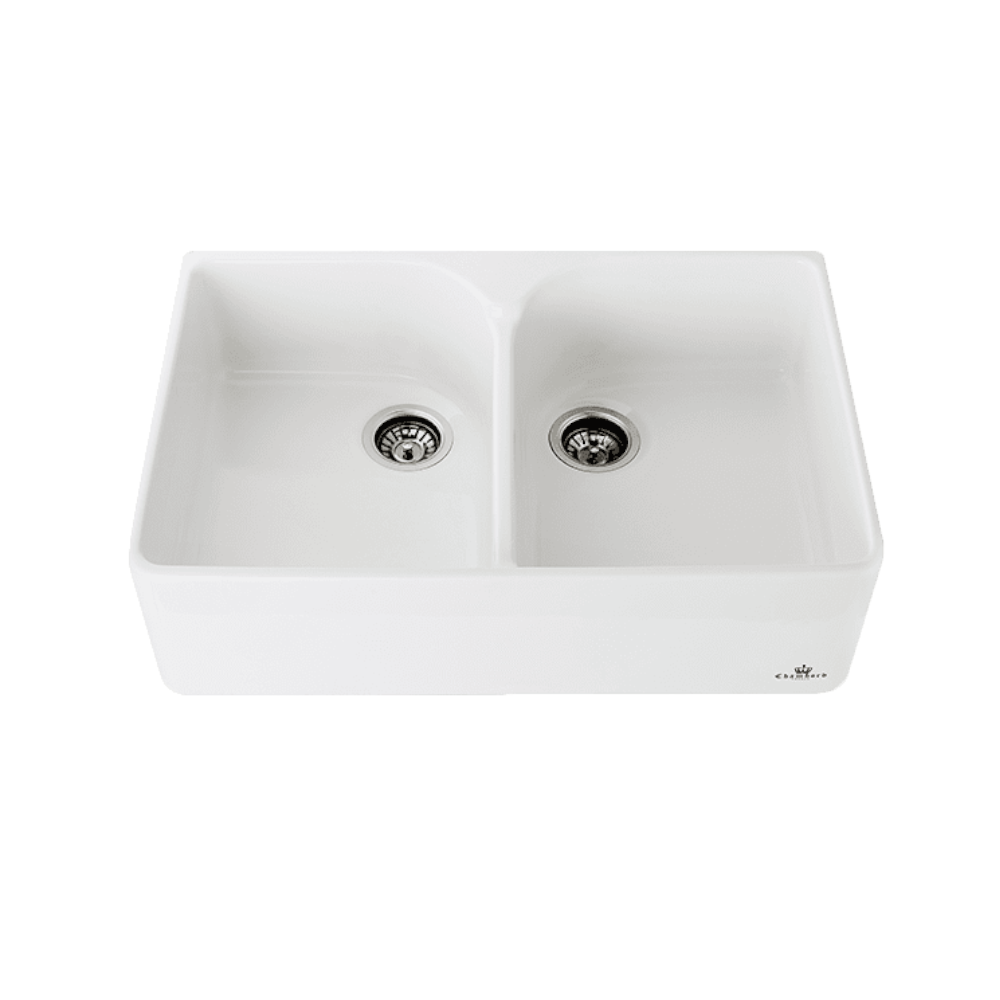 Abey Chambord Clotaire Double Bowl Fireclay Sink, 800x500x220mm, White, CLOTAIRE-2W