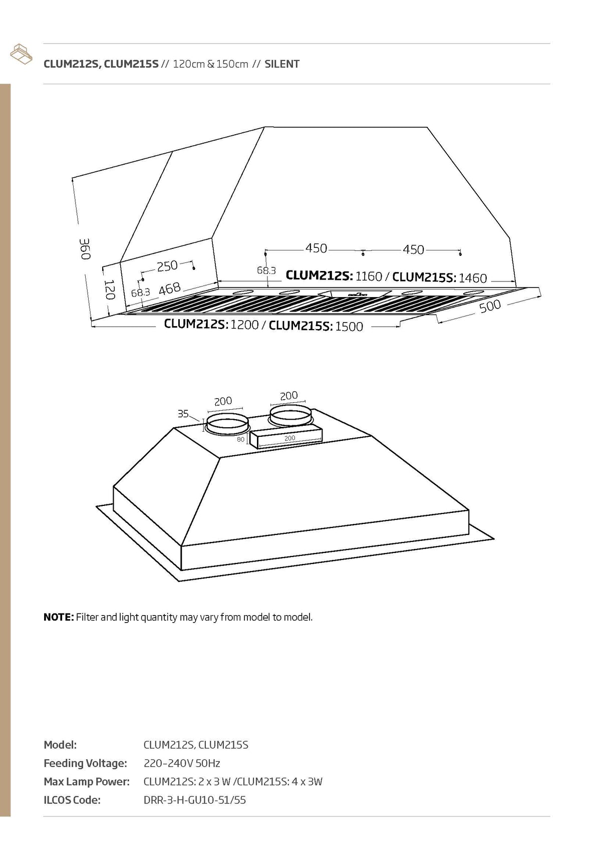 Schweigen CLUM215SE 150cm Non Silent BBQ Undermount Single Motor Rangehood, 3200m3/hr, Stainless Steel
