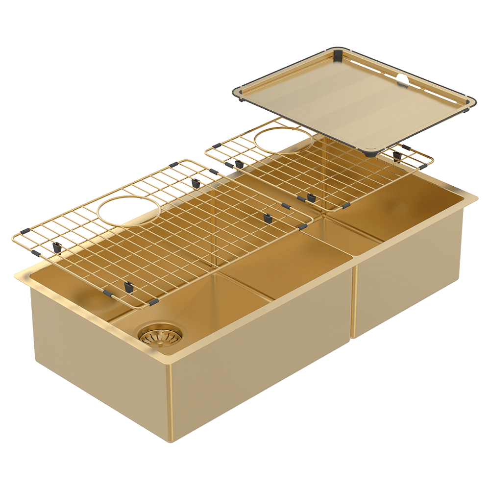 Abey Piazza Sink, 1 & 3/4 Bowl, 889x445mm, Topmount/Undermount, (Inc. Tray & Grid), Eureka Gold, CR500DG