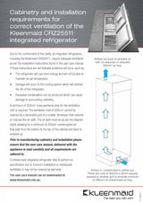 Kleenmaid CRZ25511 Integrated Top Mount Refrigerator with Bottom Mount Freezer