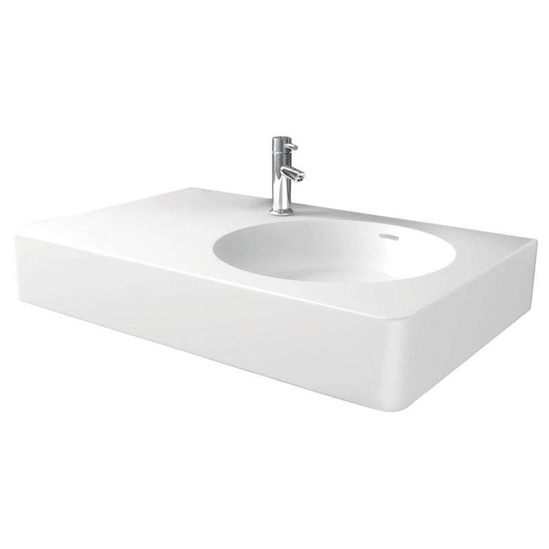 Fienza CSB11-70R Encanto 700 Cast Stone Wall Basin, One Tap Hole, Right Bowl