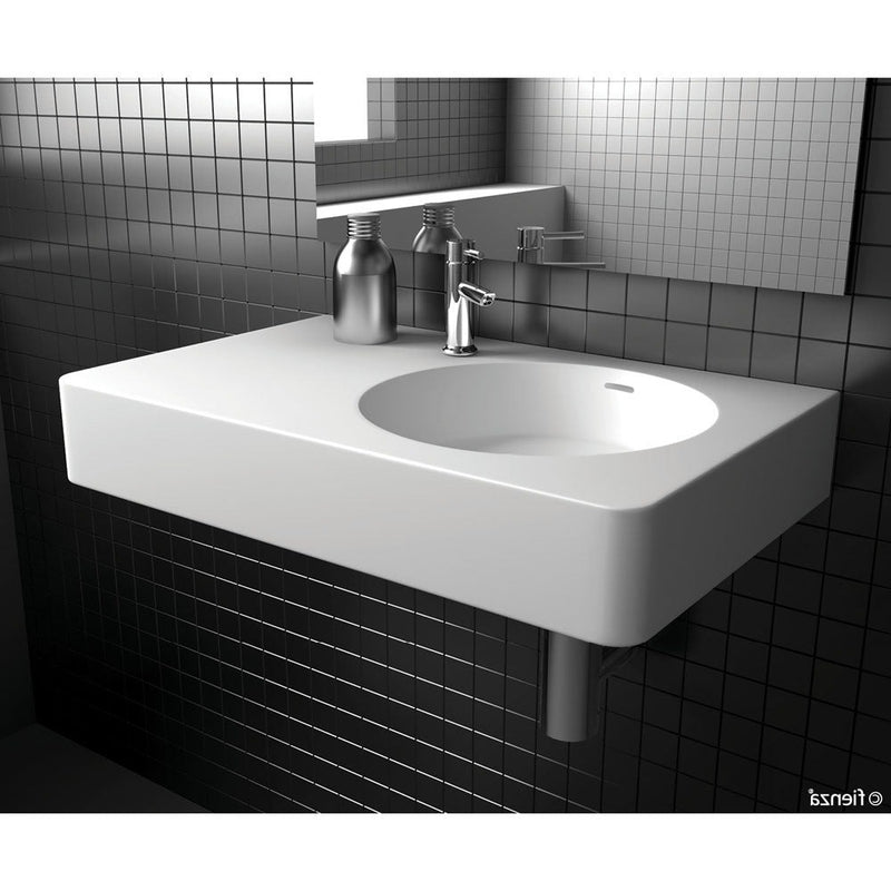 Fienza CSB11-70R Encanto 700 Cast Stone Wall Basin, One Tap Hole, Right Bowl