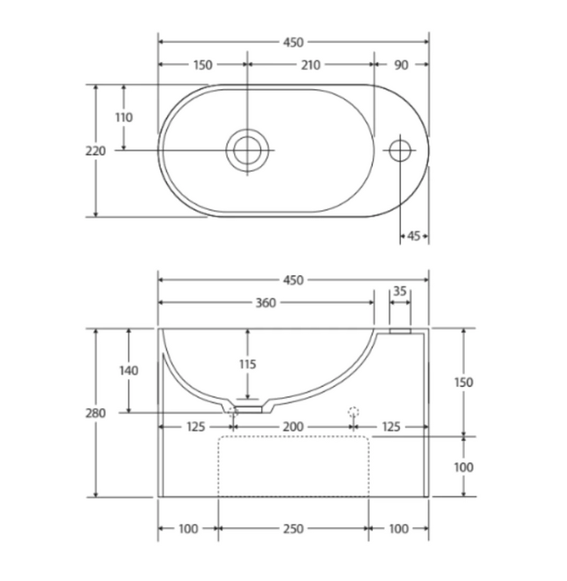 Fienza CSB311 Ari Cast Stone Wall Basin, No Tap Hole