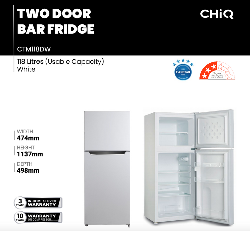 CHiQ CTM118DW 118L Top Mount Fridge - Online Only