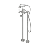 Nero York Freestanding Bath Mixer & Hand Shower with White Porcelain Lever Brushed Nickel NR692103A01BN