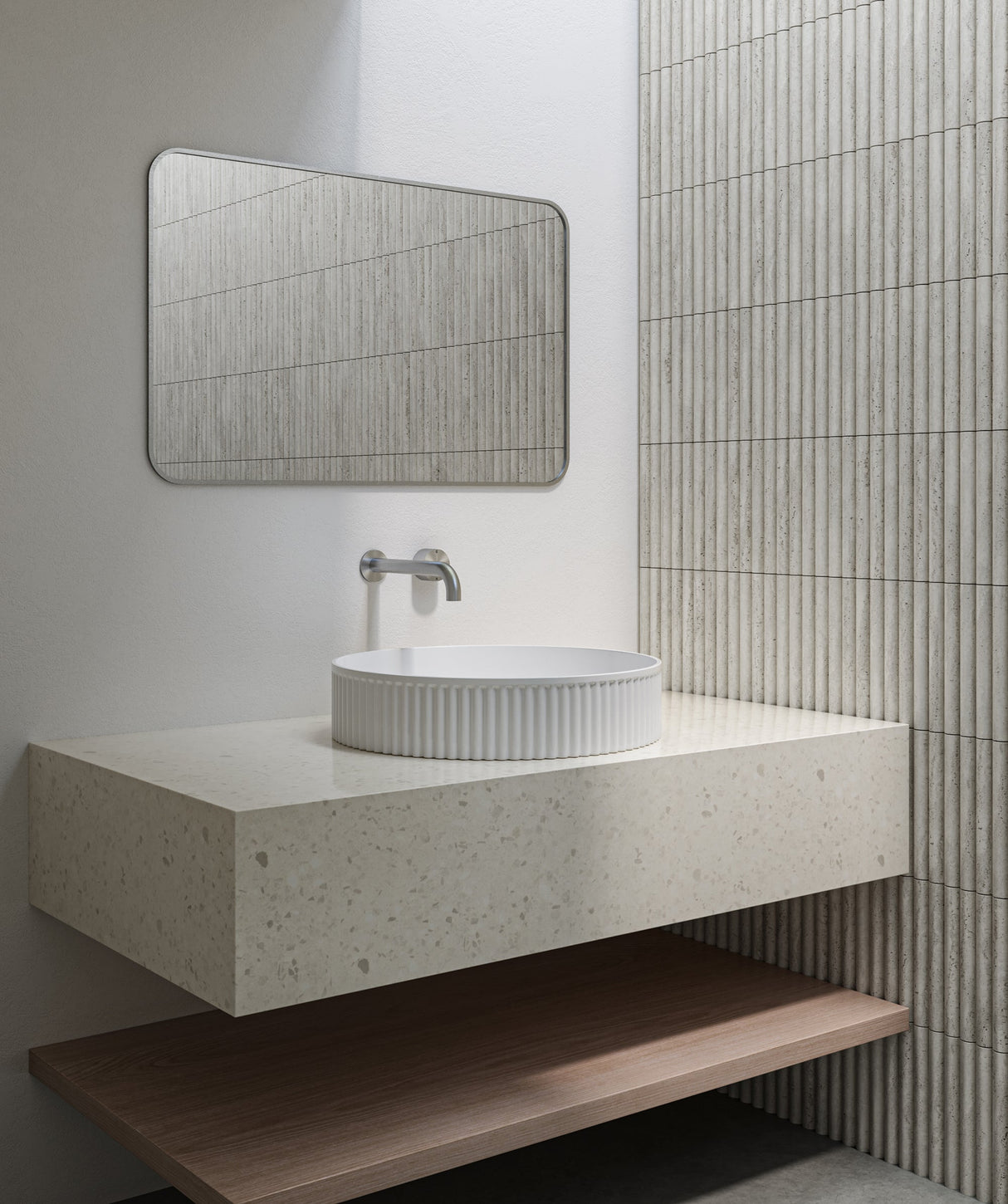 Seima 192621 Cleo 400 Fluted Round Above Counter Basin, 400x400mm, Matte White
