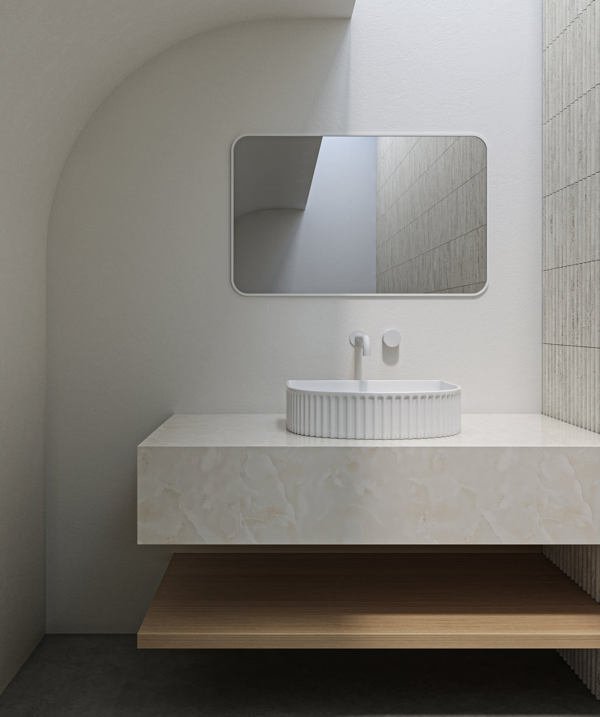 Seima 192616 Cleo 410 Fluted D-Shape Above Counter Basin, 415x365mm, Gloss White