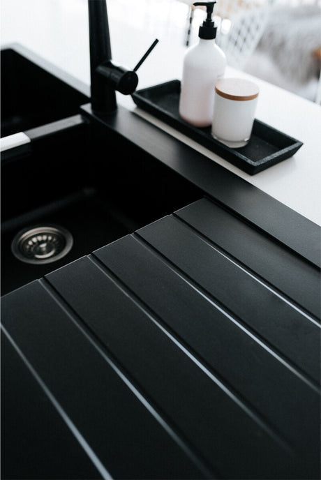 Abey D200B Schock Signus 1 And 3/4 Bowl Sink With Drainer Granite Kitchen Sinks