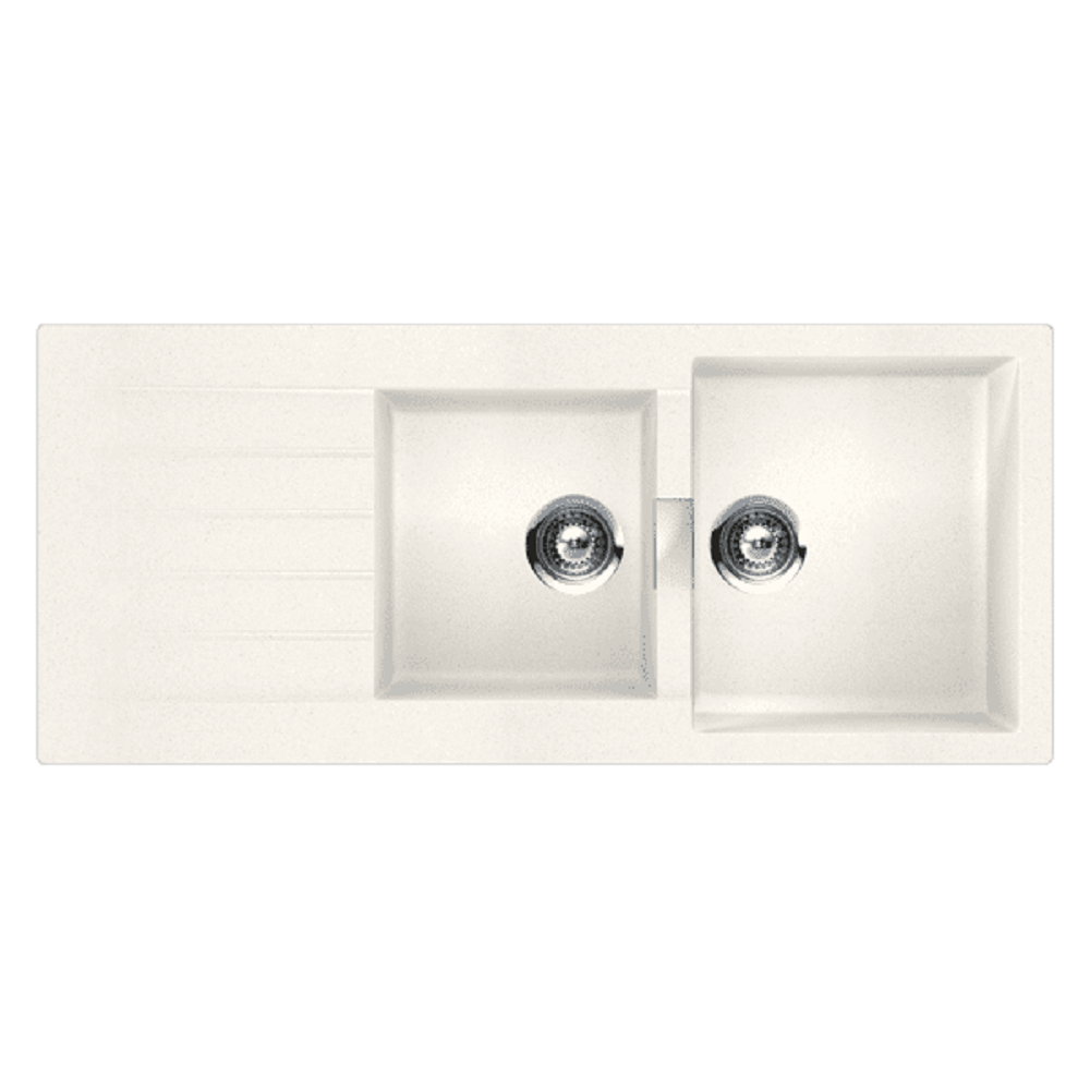 Abey Signus 1 & 3/4 Left Hand Bowl Topmount Sink, 1160x500mm, Polaris White, D200W