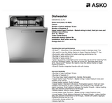 ASKO 60cm Classic Built Under Dishwasher Stainless Steel, DBI364IDSAU - ASKO Seconds Discount