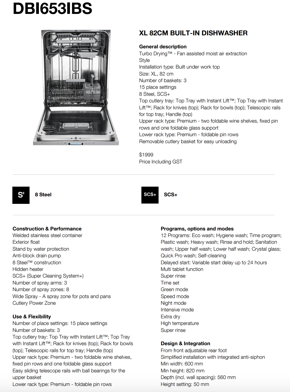 ASKO DBI653IBS 82cm Built-in Dishwasher with Turbo Drying - ASKO Seconds Discount