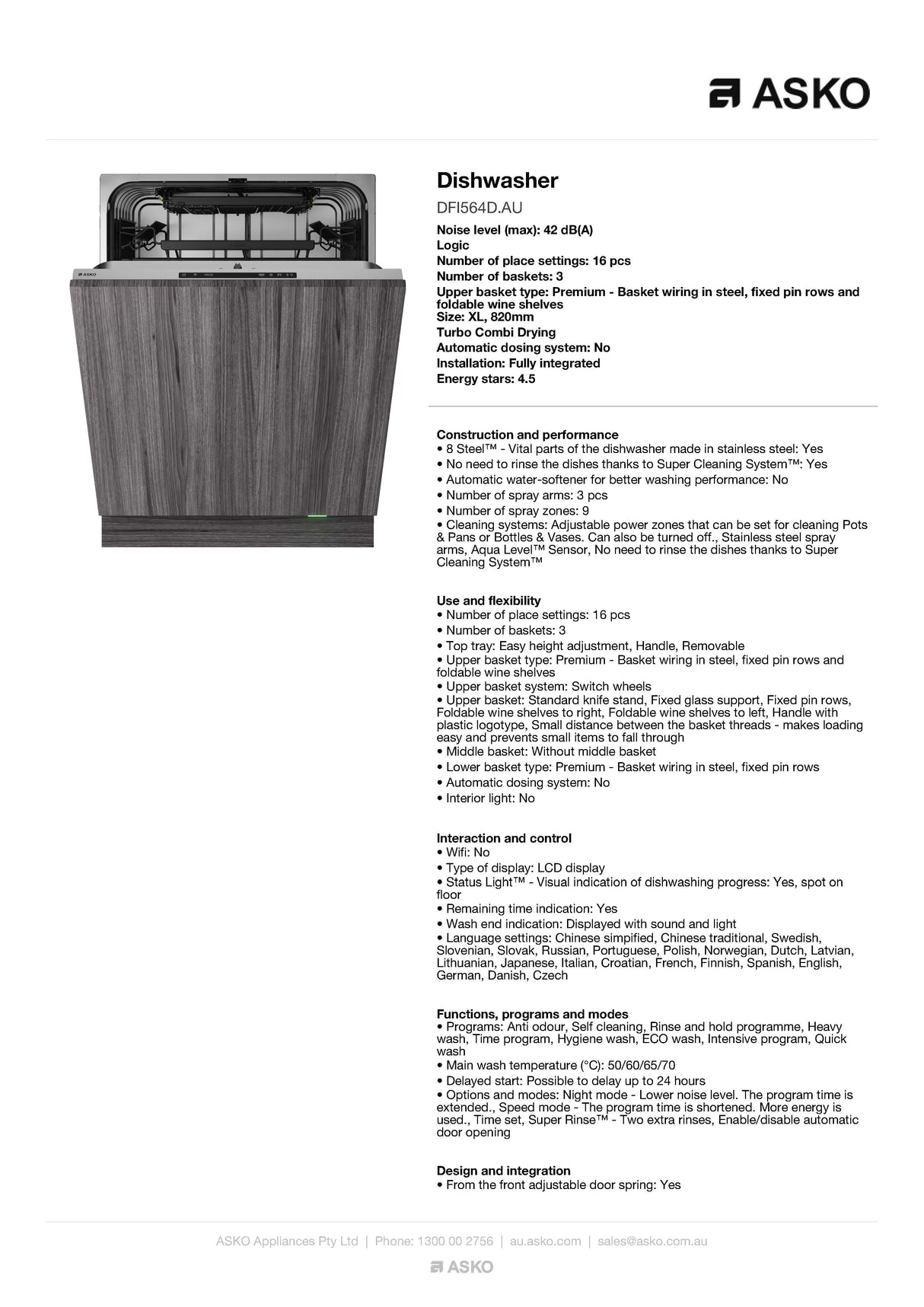 ASKO Logic Fully Integrated 82cm Dishwasher DFI564DAU - ASKO Seconds Discount