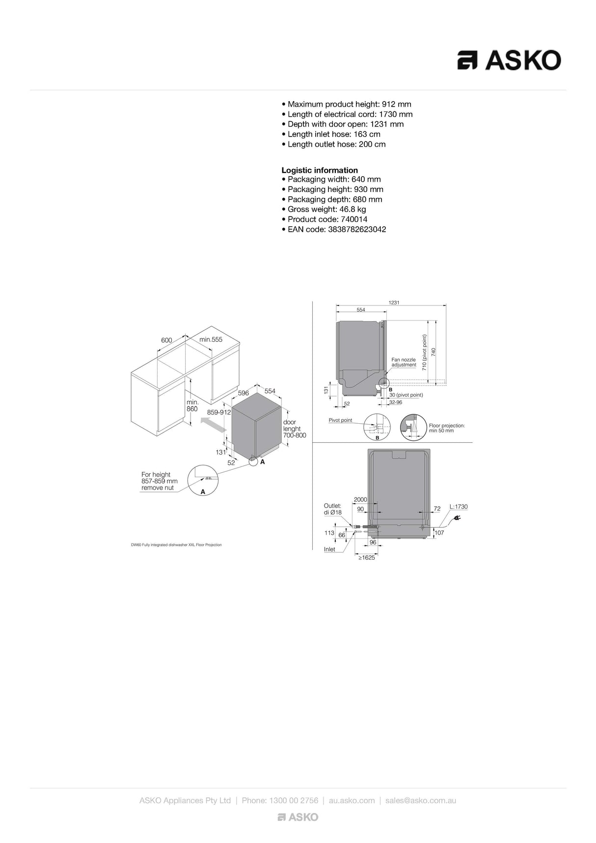 ASKO DFI766UXXLAU Style Fully Integrated Dishwasher - ASKO Seconds Discount