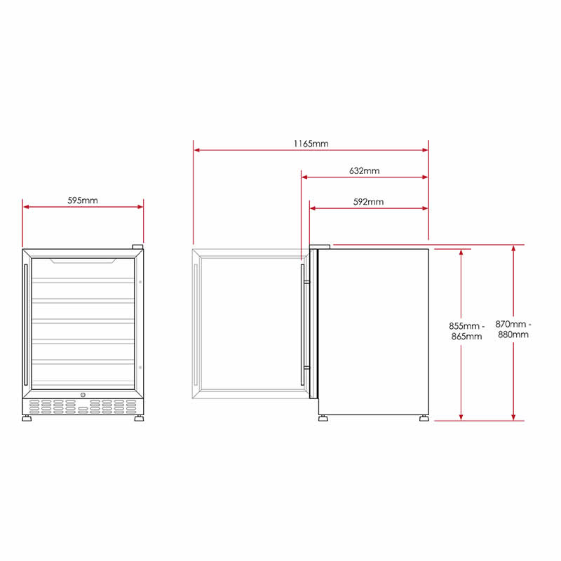 Husky Vino Pro 154L Dual Zone Under Counter Wine Fridge in Black Door Trim HUS-WC54D-BK-ZY