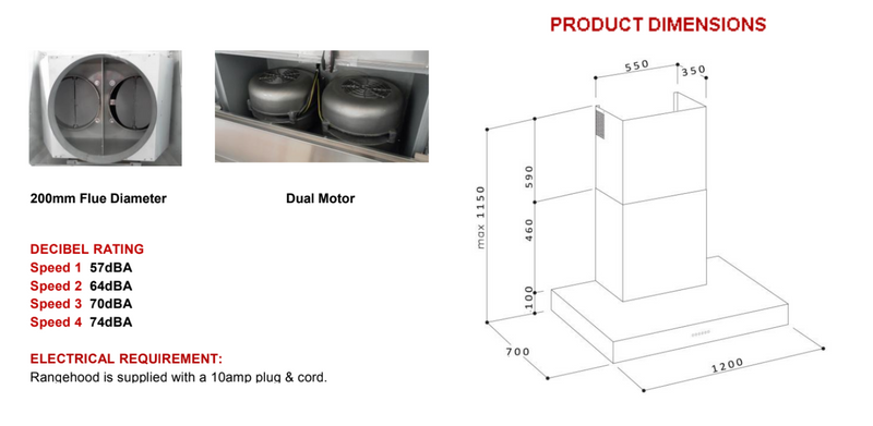 Euro Appliances Italian Made E120BCSS Stainless Steel BBQ Canopy - Ex Display - Special Order