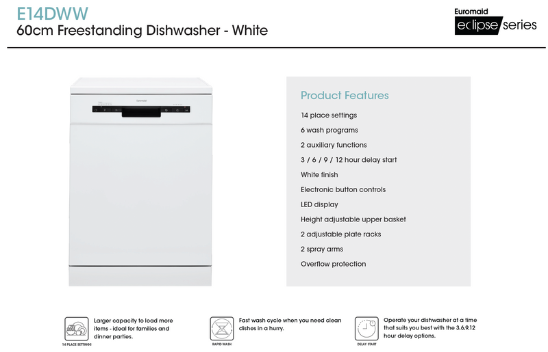 Euromaid E14DWW White Dishwasher - Clearance Discount