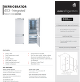 Euro Appliances E403IFBM 403L Bottom Mount Integrated Refrigerator