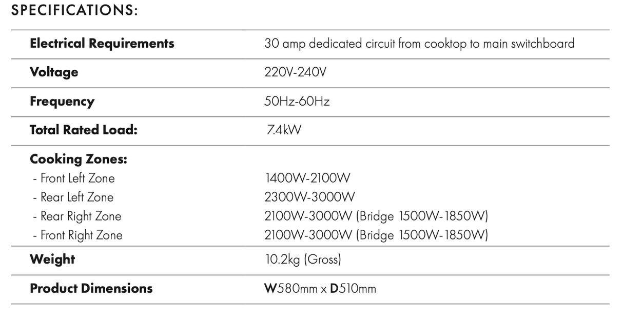 Euro Appliances E60Idb Italian Made 60Cm Flexi Zone Induction Cooktop