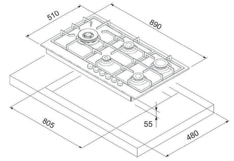 Euro Appliances E90Ctwx 90Cm 5 Burner Stainless Steel Gas Cooktop - Special Order