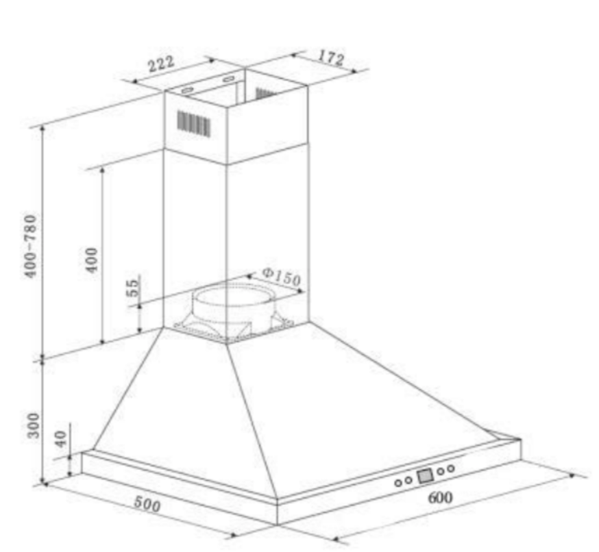 Euro Appliances Ea60Xr 600Mm Stainless Steel Pyramid Canopy With Baffle Filters And Remote Control