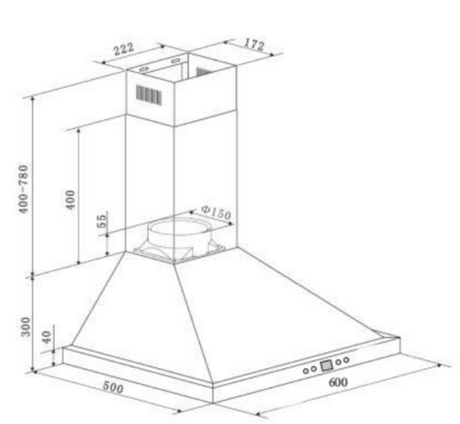 Euro Appliances Ea60Xr 600Mm Stainless Steel Pyramid Canopy With Baffle Filters And Remote Control