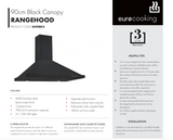 Euro Appliances EA90BK3 90cm Canopy Rangehood, Black