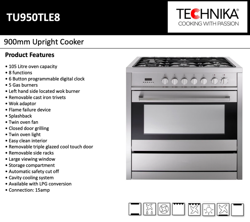 Technika TU950TLE8 90cm Dual Fuel Freestanding Stove