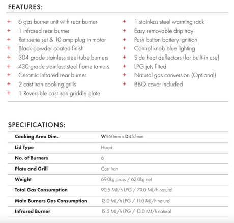 Euro Appliances Eal1200Rbqbl Black 6 Burner Built-In Bbq Built In