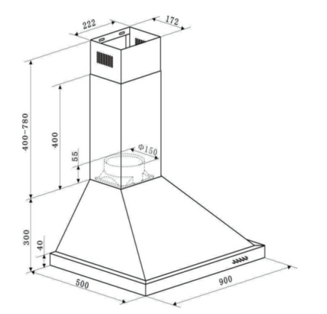 Euro Appliances Ebb900Bk3R 90Cm Black Finish Alfresco Canopy With Remote - 1000M3/Hr Special Order
