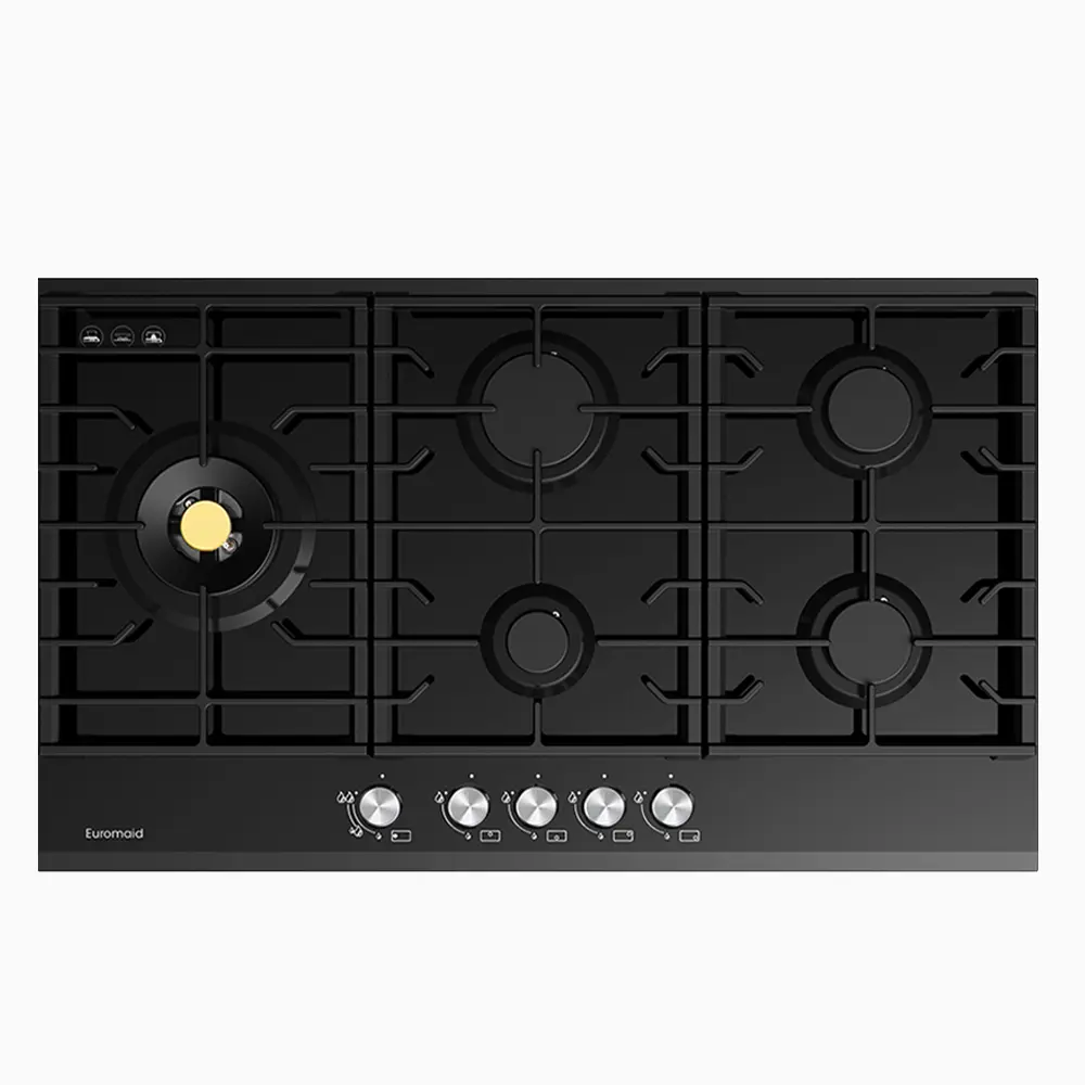 Euromaid EC95GLB 90cm 5 Burner Black Glass Gas Cooktop - Ex Display Discount