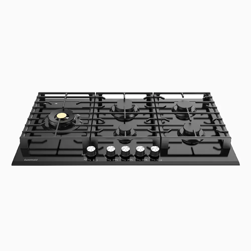 Euromaid EC95GLB 90cm 5 Burner Black Glass Gas Cooktop - Ex Display Discount