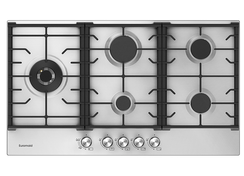 Euromaid 90cm Gas Cooktop With 5 Burners, Stainless Steel EC95GLS