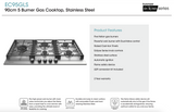 Euromaid 90cm Gas Cooktop With 5 Burners, Stainless Steel EC95GLS