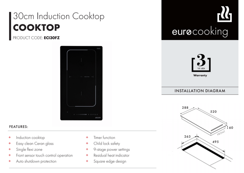 Euro Appliances ECI30FZ2 30cm Induction Flexi Zone Cooktop - Special Order