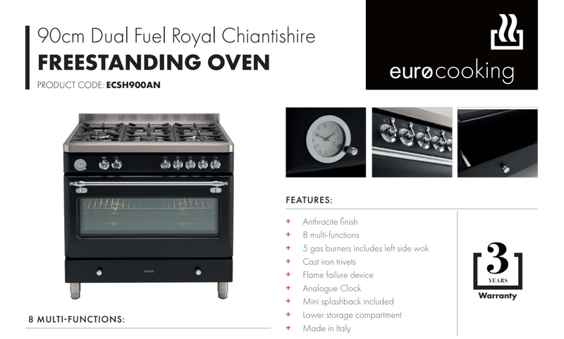 Euro Appliances ECSH900AN 90cm Dual Fuel Anthracite Royal Chiantishire Stove - Cosmetic Defect Discount - Next Day Availability