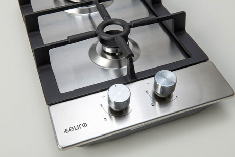 Euro Appliances Ect30Gx 30Cm 2 Burner Stainless Steel Gas Hob Cooktop