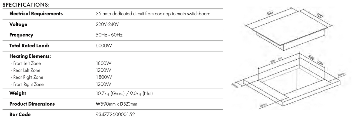 Euro Appliances ECT600C4 60cm Ceramic Cooktop - Pre Order