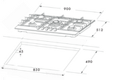 Euro Appliances Ect900Gbk2 90Cm 5 Burner Gas On Glass Cooktop